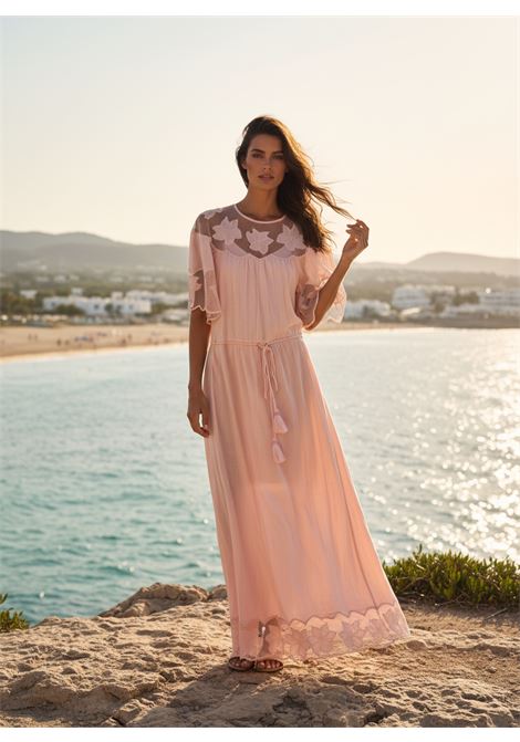 Berenice Ripaya Pink Cotton Maxi Dress with Floral Embroidery and Lace Berenice |  | 22RIPAYAROSE PINK